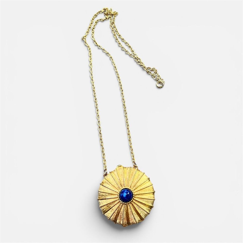 Estee Lauder Gold Tone Solid Perfume Compact Pendant Locket Necklace 70's